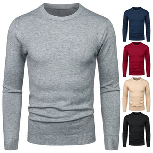 Men's Round Neck Sweater Solid Color Simple Free Size Long Sleeve Sweater