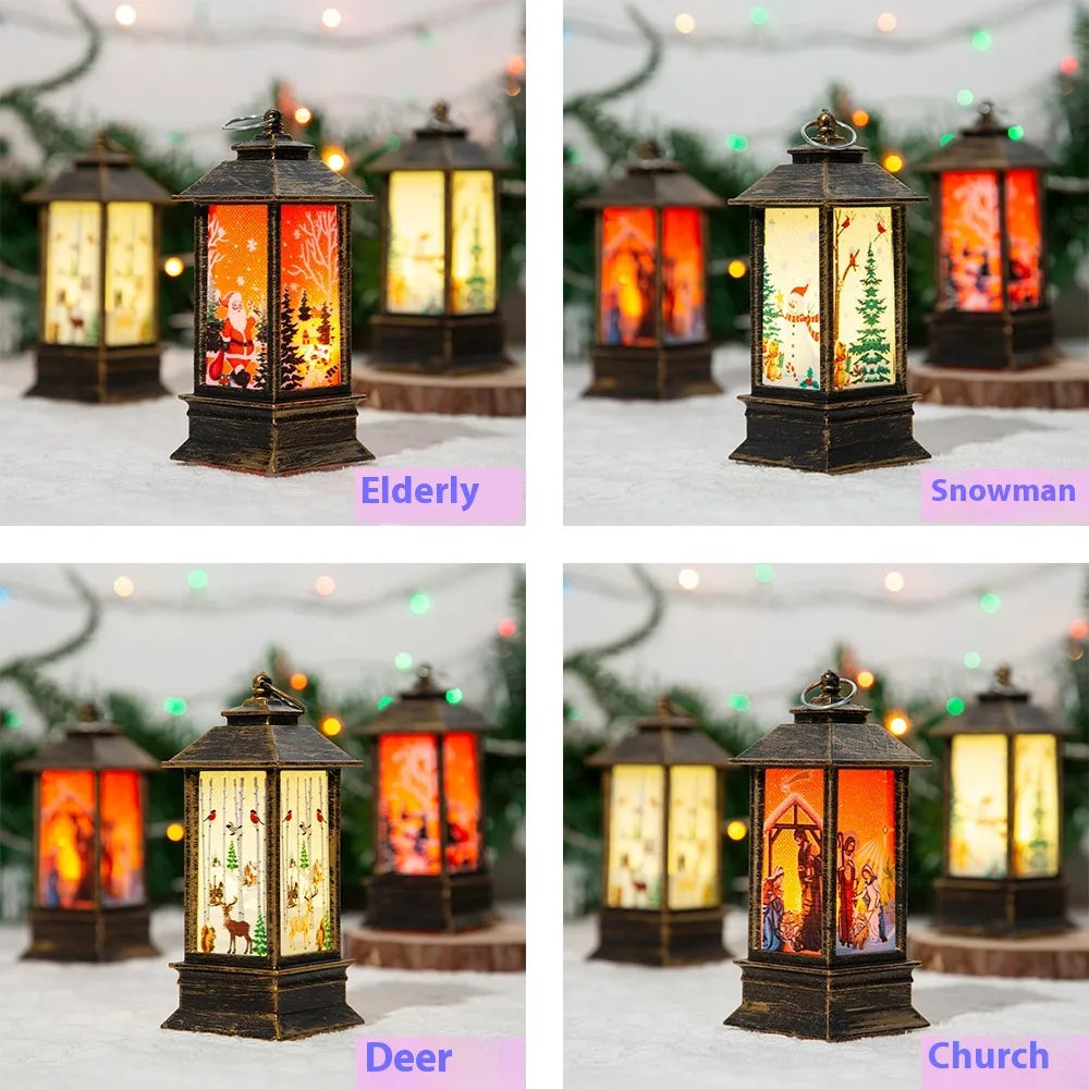Christmas Portable Oil Lamp Santa Claus LED Night Lights Battery Powered Indoor Outdoor Hanging Lanterns Festive Party Decoration(Battery Powered)
