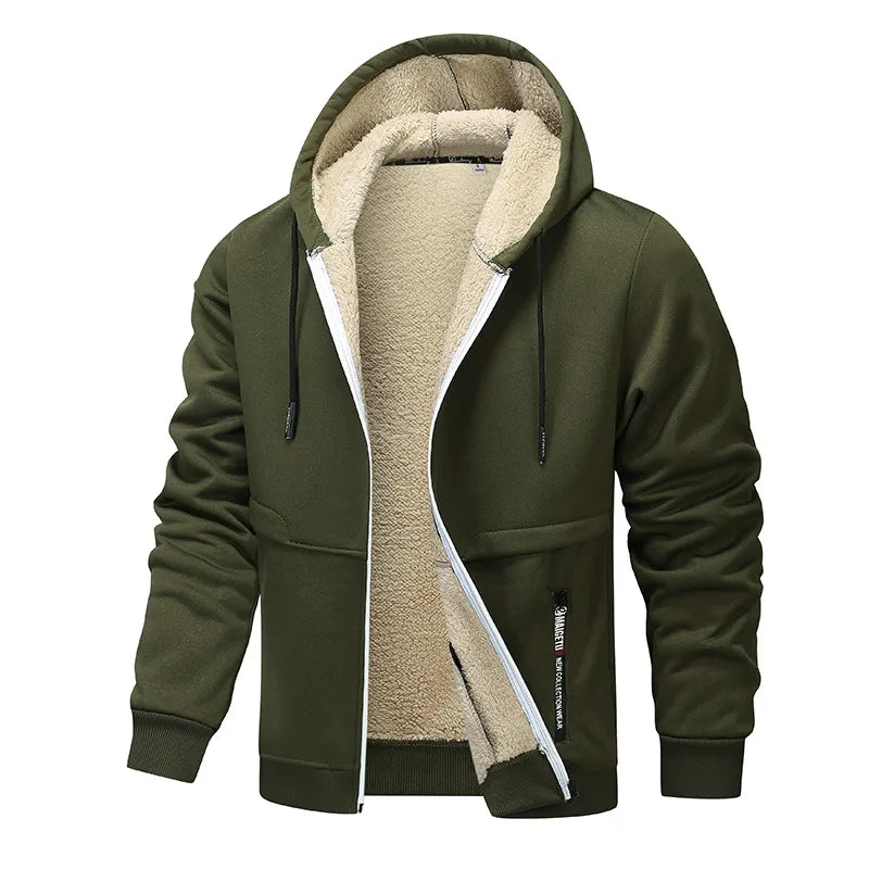 Casual Hoodies For Men Heavyweight Fleece Sweatshirt Winter Thick Sherpa Lined Hooded Zipper Jacket Thick Streetwear Coats