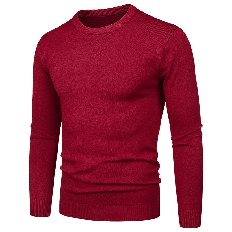 Men's Round Neck Sweater Solid Color Simple Free Size Long Sleeve Sweater