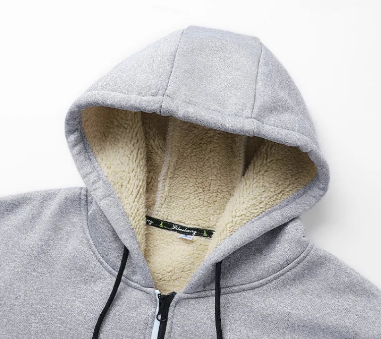 Casual Hoodies For Men Heavyweight Fleece Sweatshirt Winter Thick Sherpa Lined Hooded Zipper Jacket Thick Streetwear Coats