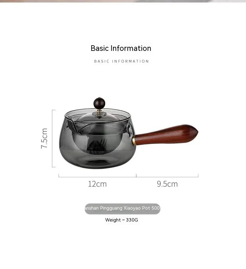 Semi-automatic Rotary Heat-resistant Glass Teapot Lazy Tea Making With Infuser And Wooden Handle Office Home