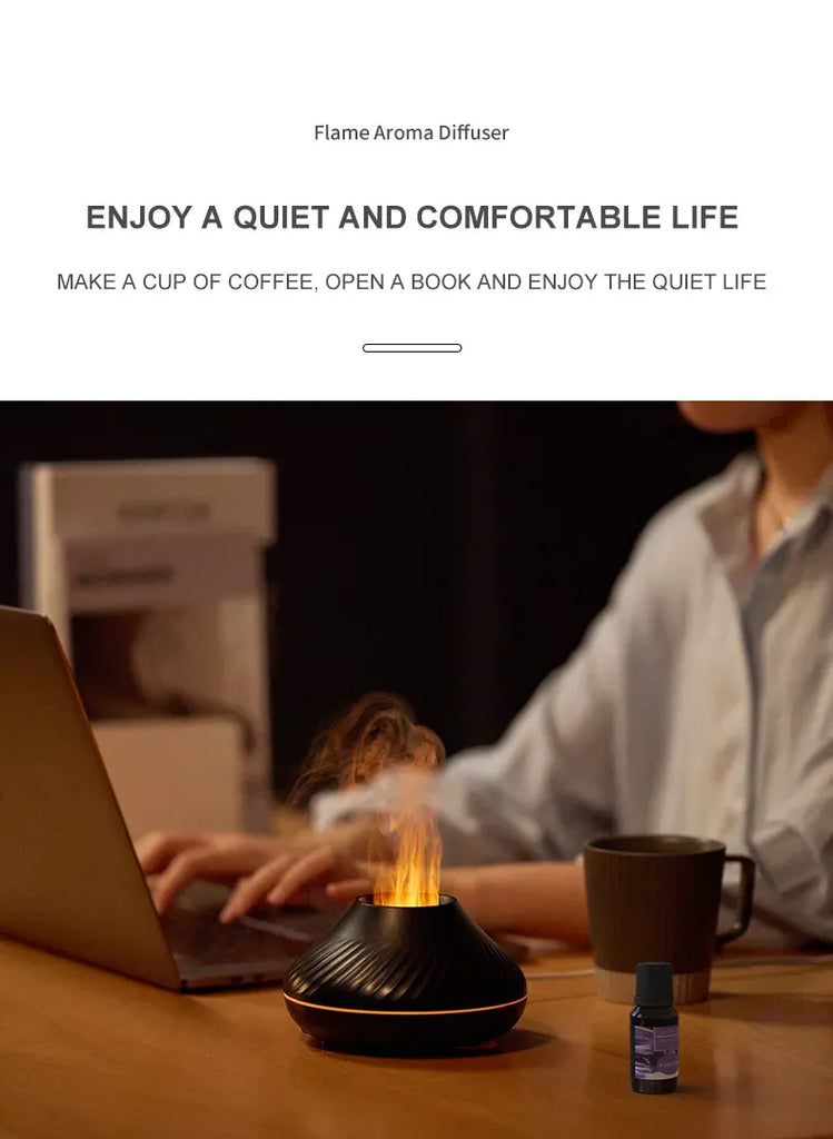 Newest RGB Flame Aroma Diffuser 130Ml 3d Colorful Flame Humidifier Fire Volcano Diffuser Flame