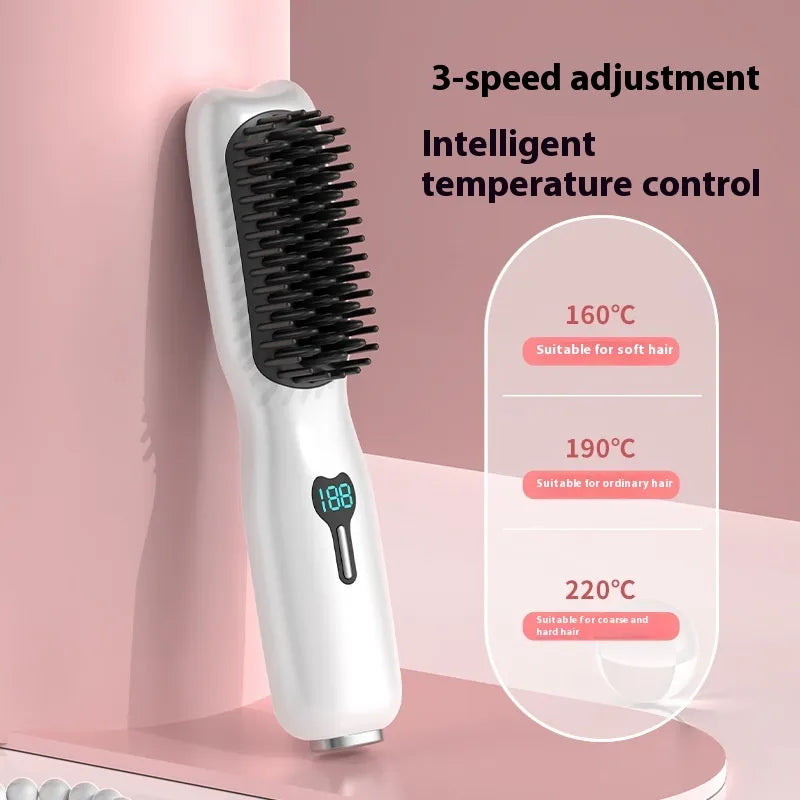 Rechargeable Wireless Straightening Comb 220 Hair Straightener Brush USB Rechargeable Flat Iron LCD Display Temperature