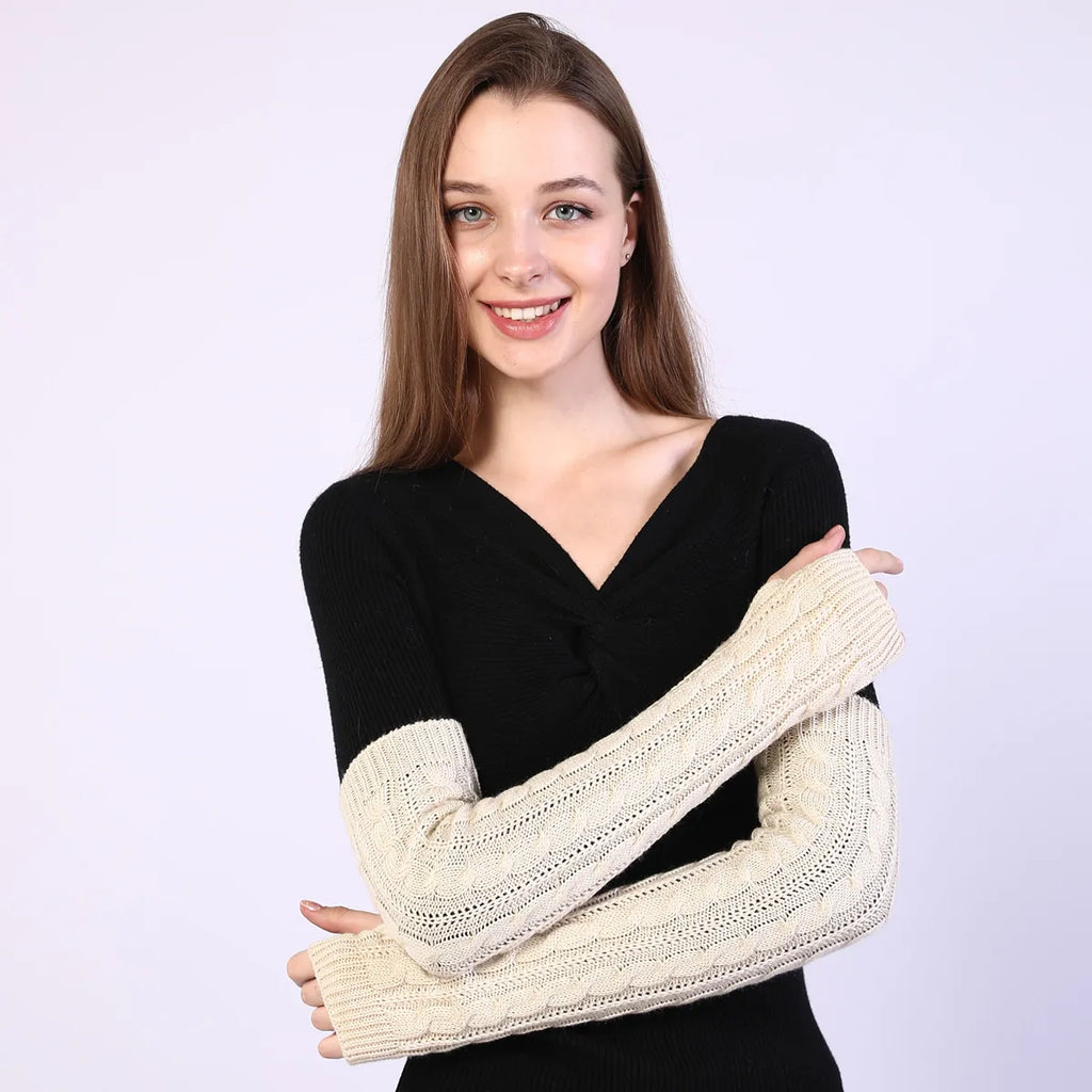 Twist Knit Warm Fingerless Sleeve Arm Cover