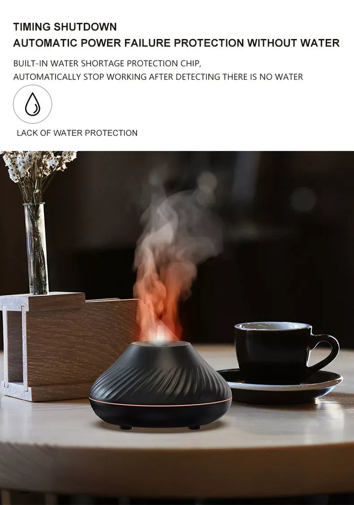 Newest RGB Flame Aroma Diffuser 130Ml 3d Colorful Flame Humidifier Fire Volcano Diffuser Flame
