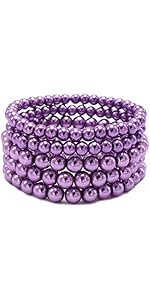 5 Pcs Faux Pearl Bracelet Set for Women Beaded Stretch Strand Bracelets for Bridesmaid,Bridal,Party Jewelry