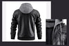 Hooded Jacket With Zipper Pockets Fashion Warm Pu Leather Coat Mens Clothing