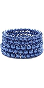 5 Pcs Faux Pearl Bracelet Set for Women Beaded Stretch Strand Bracelets for Bridesmaid,Bridal,Party Jewelry