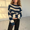 Loose Striped Pullover Sweater Fashion Versatile Long-sleeved Knitted Tops For Women Clothing
