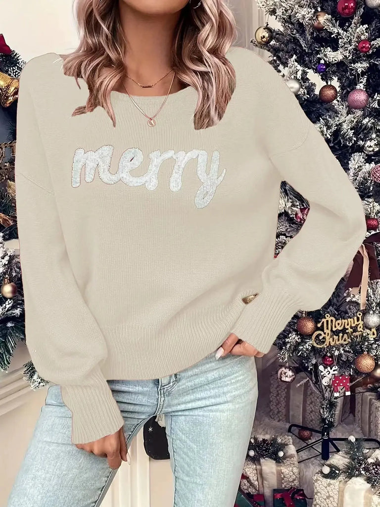 Knitted Women’s Crew Neck Sweater – Loose Fit Pullover Jumper, Elegant Warm Winter & Christmas Trendy Sweater