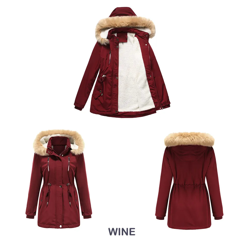 Winter Coat Detachable Hooded Feece Jacket Women