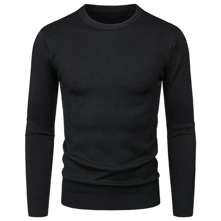 Men's Round Neck Sweater Solid Color Simple Free Size Long Sleeve Sweater