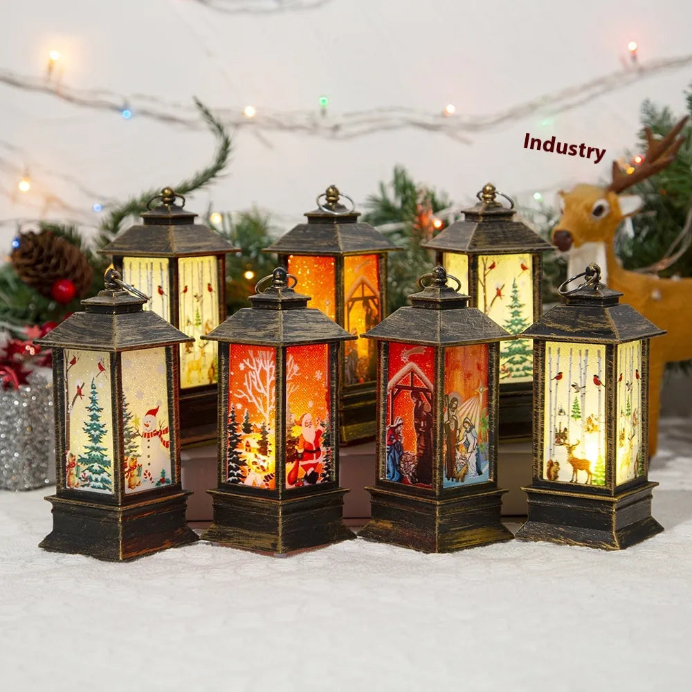 Christmas Portable Oil Lamp Santa Claus LED Night Lights Battery Powered Indoor Outdoor Hanging Lanterns Festive Party Decoration(Battery Powered)