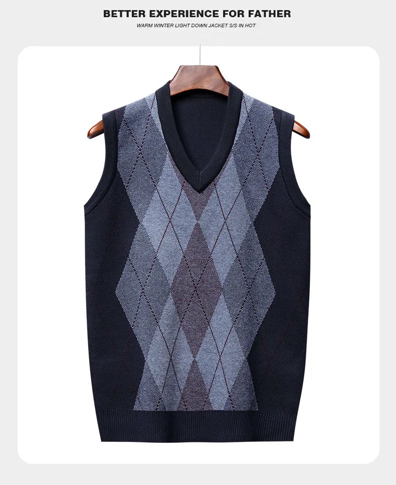 Winter New Men's Sleeveless Knitted Sweater Casual Plaid Vest