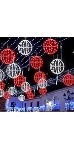 4 Pack 7.87" Outdoor Christmas Ball Lights, Hanging LED Sphere String Light with Metal Frame Multicolor Globe Lights for Holiday Garden Tree Patio Yard Party Outdoor Decor (Red Green)
