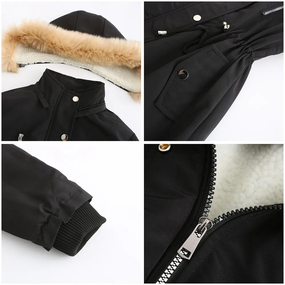 Winter Coat Detachable Hooded Feece Jacket Women