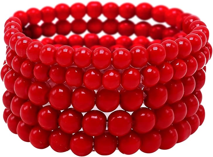 5 Pcs Faux Pearl Bracelet Set for Women Beaded Stretch Strand Bracelets for Bridesmaid,Bridal,Party Jewelry