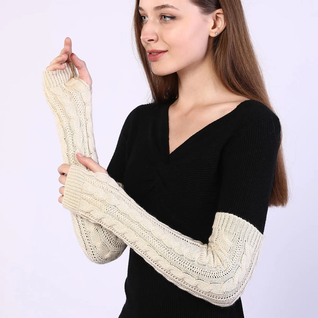 Twist Knit Warm Fingerless Sleeve Arm Cover