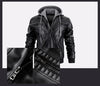 Hooded Jacket With Zipper Pockets Fashion Warm Pu Leather Coat Mens Clothing