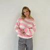 Loose Striped Pullover Sweater Fashion Versatile Long-sleeved Knitted Tops For Women Clothing