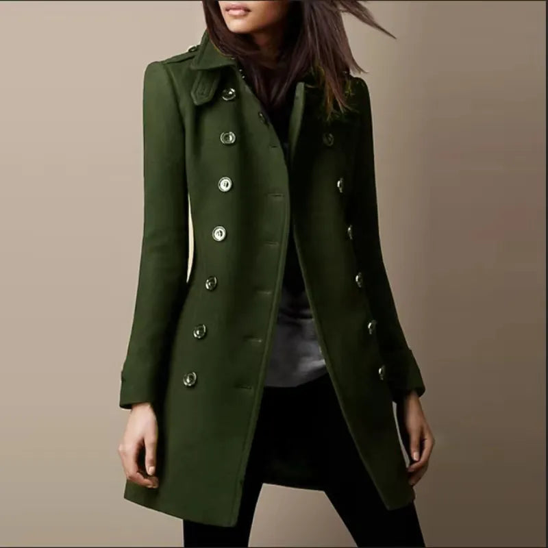 Streetwear Women Jackets Lined Double-breasted Ladies Loose Wool Overcoat Elegant Lapel Solid Pocketed Coats For Autumn Winter