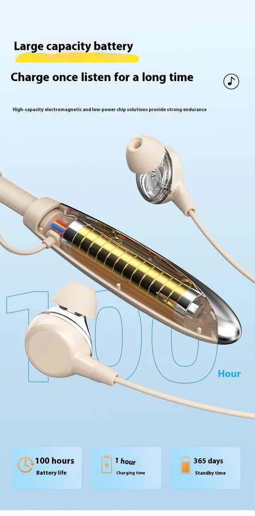 Neck Wireless Bluetooth-compatible Earphones 9D Stereo Surround Headphone Magnetic Sport Neckband Headset Neck-hanging Earbuds