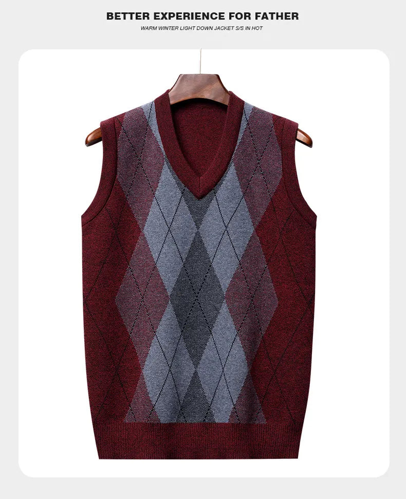 Winter New Men's Sleeveless Knitted Sweater Casual Plaid Vest