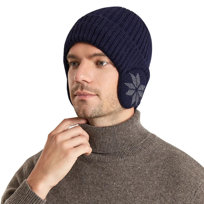 Thermal Knitting Woolen Cap Men's Fleece-lined Thickened