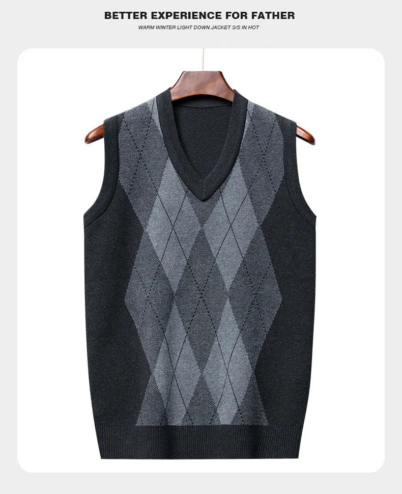 Winter New Men's Sleeveless Knitted Sweater Casual Plaid Vest