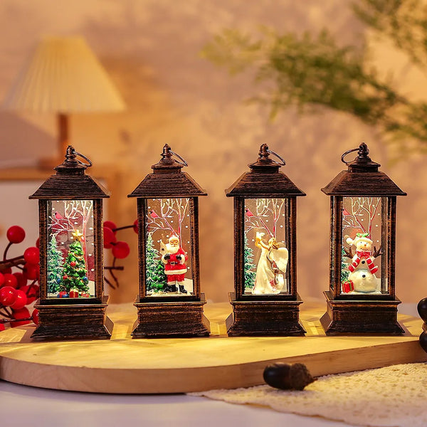 Christmas Portable Oil Lamp Santa Claus LED Night Lights Battery Powered Indoor Outdoor Hanging Lanterns Festive Party Decoration(Battery Powered)