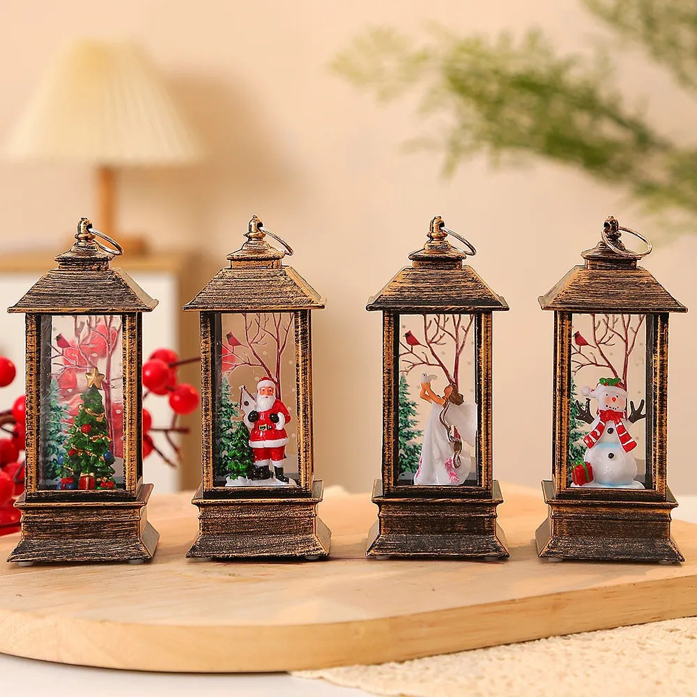 Christmas Portable Oil Lamp Santa Claus LED Night Lights Battery Powered Indoor Outdoor Hanging Lanterns Festive Party Decoration(Battery Powered)