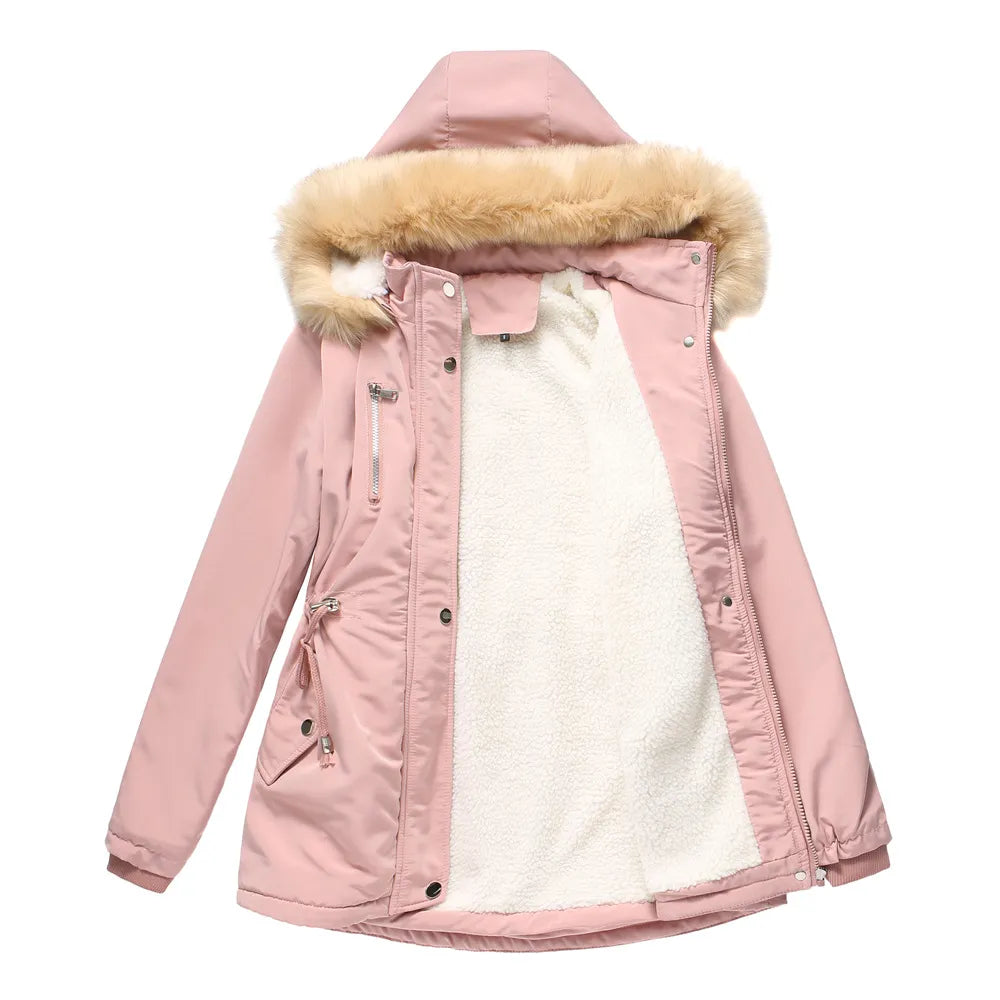 Winter Coat Detachable Hooded Feece Jacket Women