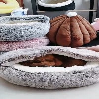 2 In 1 Dog And Cat Bed Pet Winter Bed Round Plush Warm Bed House Soft Long Plush Pets Bed Pet Products