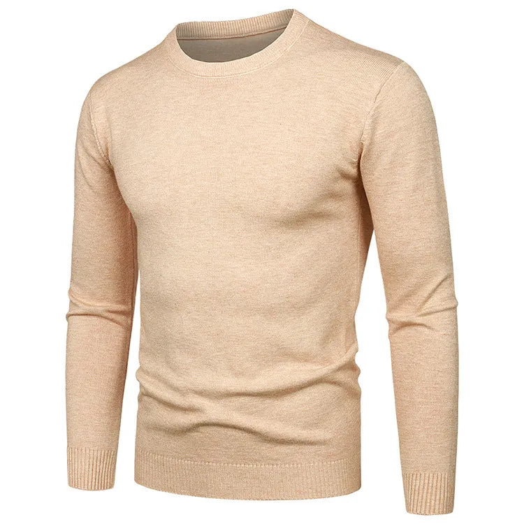 Men's Round Neck Sweater Solid Color Simple Free Size Long Sleeve Sweater