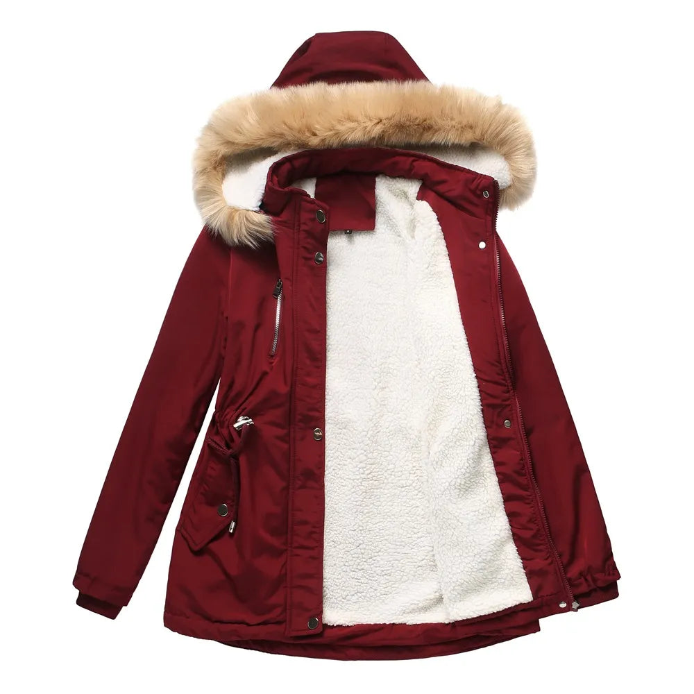 Winter Coat Detachable Hooded Feece Jacket Women